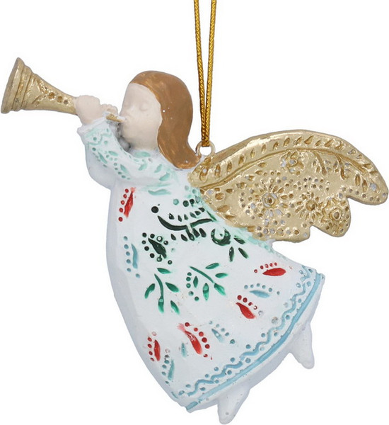 Елочная игрушка Gisela Graham Alpine Christmas Летящий ангел с трубой и крыльями /10640 - фото