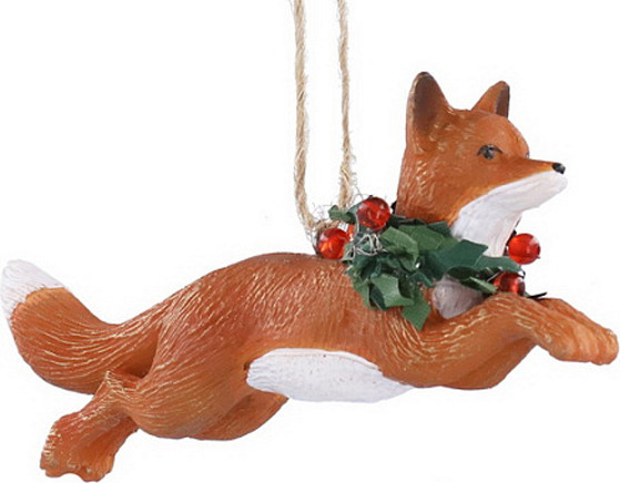 Елочная игрушка Gisela Graham Woodland Tales Лиса с венком из остролиста и плюща / 10031 - фото