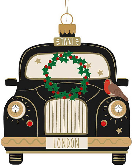 Елочная игрушка Gisela Graham All Glass Лондонское такси с венком / 00863 - фото