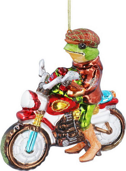 Елочная игрушка Gisela Graham All Glass Лягушка на мотоцикле / 01003 - фото