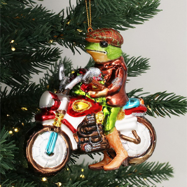 Елочная игрушка Gisela Graham All Glass Лягушка на мотоцикле / 01003