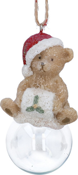 Елочная игрушка Gisela Graham Nostalgia Мишка на стеклянном шаре / 10622 - фото