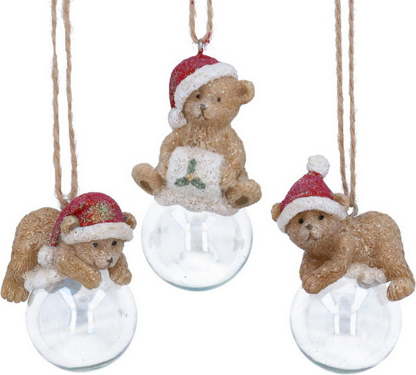 Елочная игрушка Gisela Graham Nostalgia Мишка на стеклянном шаре / 10622