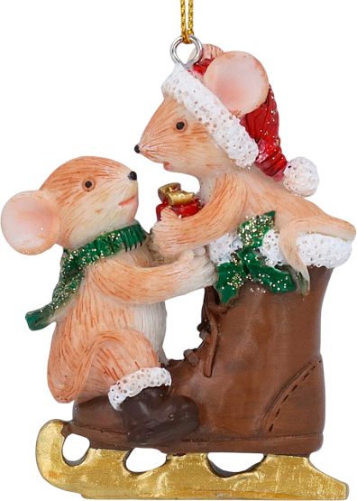 Елочная игрушка Gisela Graham Nostalgia Мышки на коньке / 10452 - фото