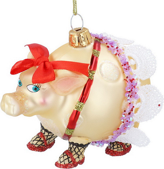 Шар новогодний Gisela Graham All Glass Нарядная свинья / 01016 - фото