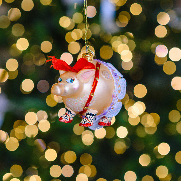 Шар новогодний Gisela Graham All Glass Нарядная свинья / 01016