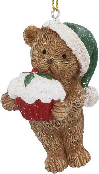 Елочная игрушка Gisela Graham Nostalgia Плюшевый мишка в шляпе Санты с кексом / 10122_2 - фото