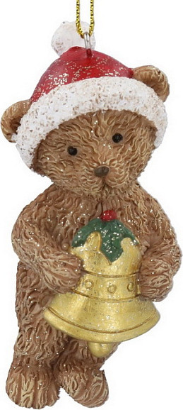 Елочная игрушка Gisela Graham Nostalgia Плюшевый мишка в шляпе Санты с колокольчиком / 10122_1 - фото