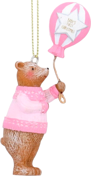 Елочная игрушка Gisela Graham Baby's First Christmas Плюшевый мишка с воздуш. шаром / 17507_3 - фото