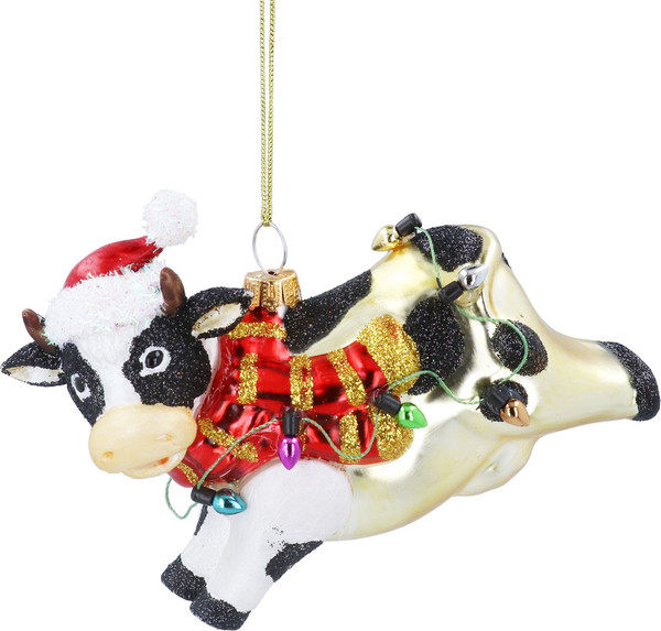 Елочная игрушка Gisela Graham All Glass Прыгающая корова / 00996 - фото