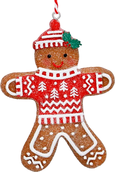 Елочная игрушка Gisela Graham Пряничный человечек в шапке и красном джемпере / 15905_3 - фото