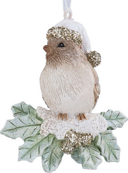 Елочная игрушка Gisela Graham Snowberries Птица на листьях / 10634 - фото