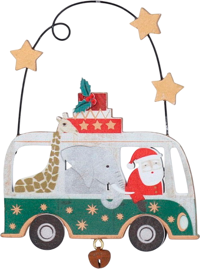 Елочная игрушка Gisela Graham Санта и Жираф со Слоном в автобусе / 10378_1 - фото