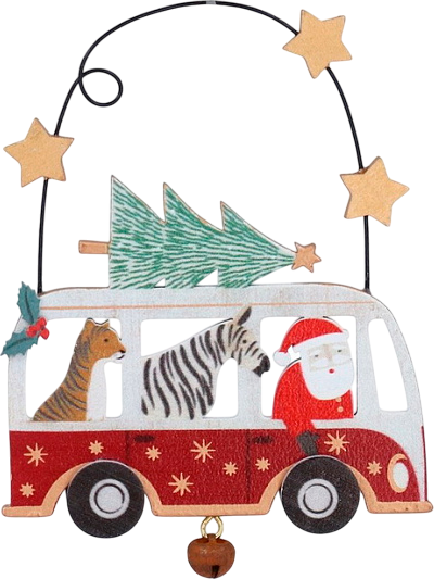 Елочная игрушка Gisela Graham Санта и Тигр с Зеброй в автобусе / 10378_2 - фото
