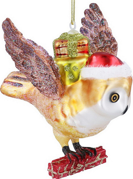 Елочная игрушка Gisela Graham All Glass Сова с подарками / 01018 - фото