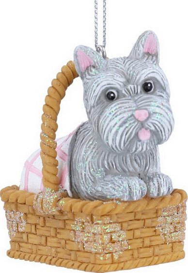 Елочная игрушка Gisela Graham Fairy Tales Тотошка (собака) в корзинке / 10676 - фото