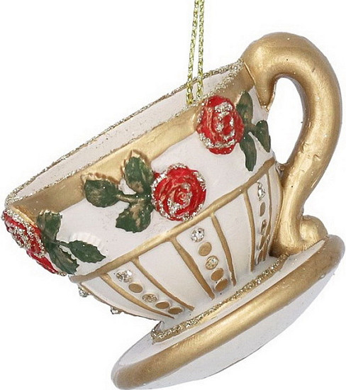 Елочная игрушка Gisela Graham Чайная чашка с красными розами / 10043_1 - фото