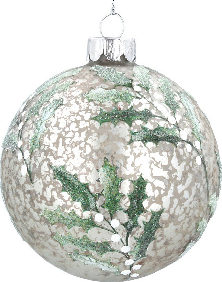 Шар новогодний Gisela Graham All Glass Остролист с белыми ягодами / 00740 - фото