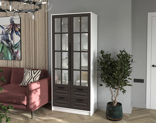 Шкаф с витриной Интерлиния Концепт КТ-ШВ2 с подсветкой Деко