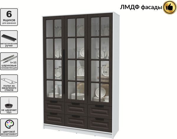 Шкаф с витриной Интерлиния Концепт КТ-ШВ3 Деко