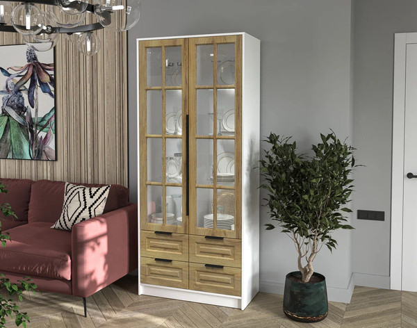 Шкаф с витриной Интерлиния Концепт КТ-ШВ2 с подсветкой Деко