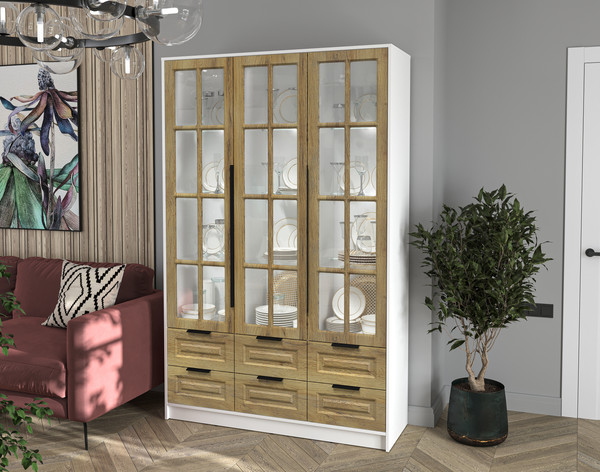 Шкаф с витриной Интерлиния Концепт КТ-ШВ3 с подсветкой Деко