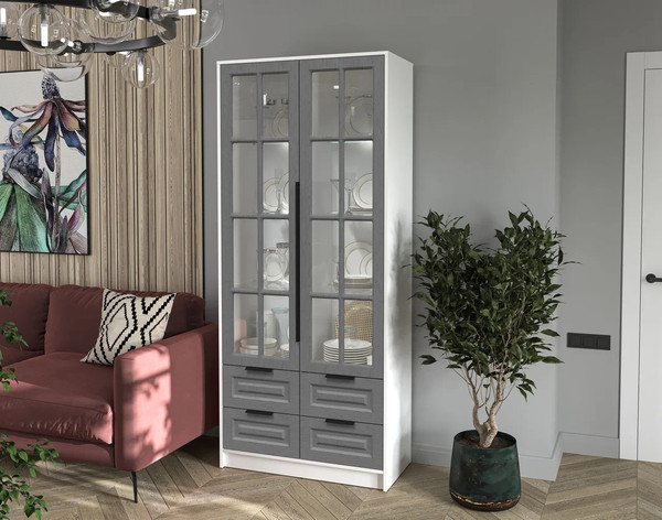 Шкаф с витриной Интерлиния Концепт КТ-ШВ2 с подсветкой Деко