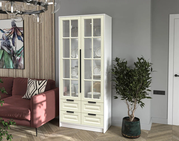 Шкаф с витриной Интерлиния Концепт КТ-ШВ2 с подсветкой Деко