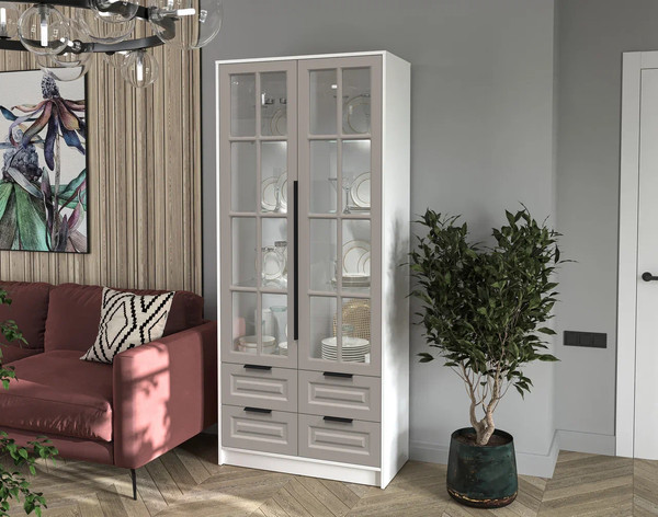 Шкаф с витриной Интерлиния Концепт КТ-ШВ2 с подсветкой Деко