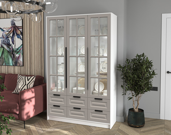 Шкаф с витриной Интерлиния Концепт КТ-ШВ3 с подсветкой Деко