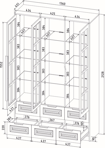 Шкаф с витриной Интерлиния Концепт КТ-ШВ3 с подсветкой Деко
