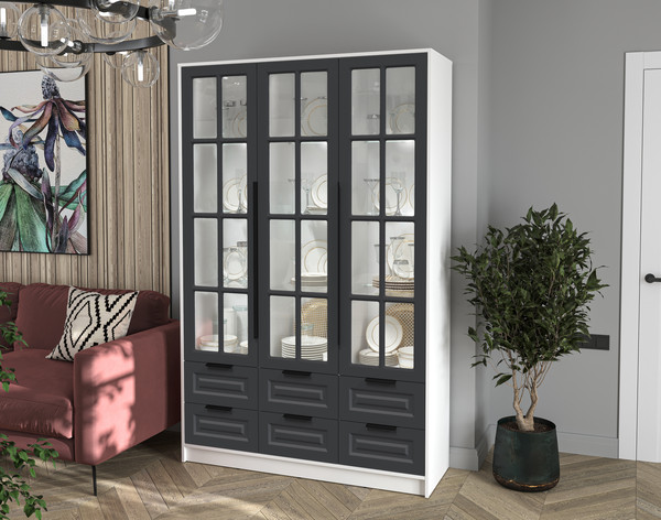 Шкаф с витриной Интерлиния Концепт КТ-ШВ3 с подсветкой Деко