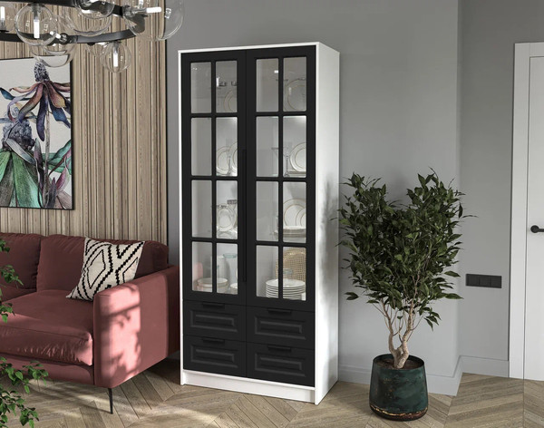 Шкаф с витриной Интерлиния Концепт КТ-ШВ2 с подсветкой Деко