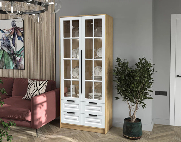 Шкаф с витриной Интерлиния Концепт КТ-ШВ2 с подсветкой Деко