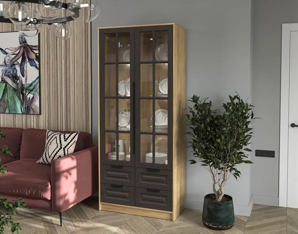 Шкаф с витриной Интерлиния Концепт КТ-ШВ2 с подсветкой Деко