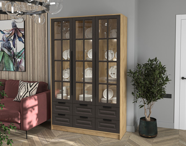 Шкаф с витриной Интерлиния Концепт КТ-ШВ3 с подсветкой Деко