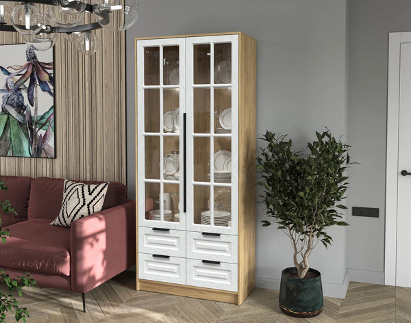 Шкаф с витриной Интерлиния Концепт КТ-ШВ2 с подсветкой Деко