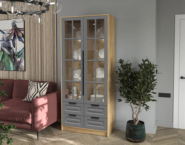 Шкаф с витриной Интерлиния Концепт КТ-ШВ2 с подсветкой Деко