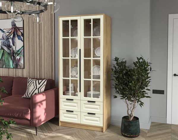 Шкаф с витриной Интерлиния Концепт КТ-ШВ2 с подсветкой Деко