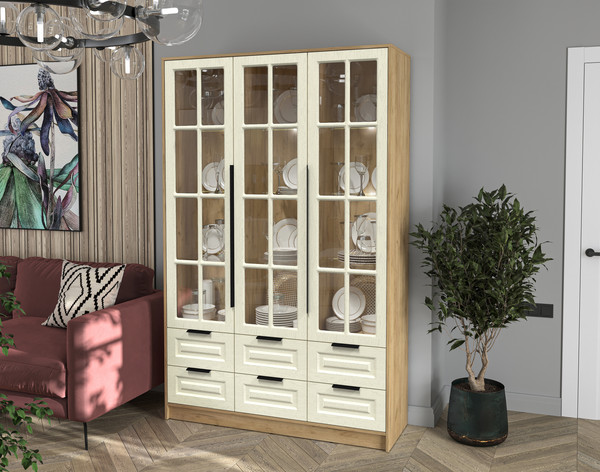 Шкаф с витриной Интерлиния Концепт КТ-ШВ3 с подсветкой Деко