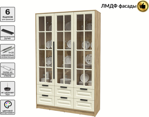 Шкаф с витриной Интерлиния Концепт КТ-ШВ3 Деко