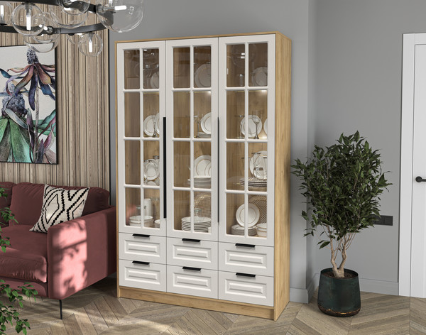 Шкаф с витриной Интерлиния Концепт КТ-ШВ3 с подсветкой Деко