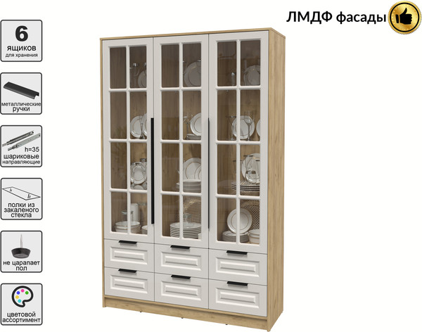 Шкаф с витриной Интерлиния Концепт КТ-ШВ3 Деко