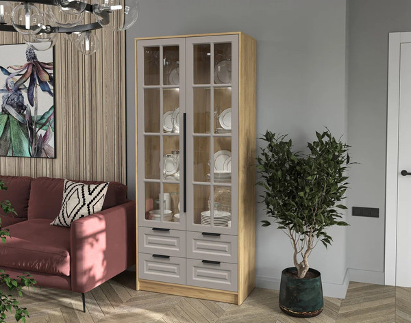 Шкаф с витриной Интерлиния Концепт КТ-ШВ2 с подсветкой Деко