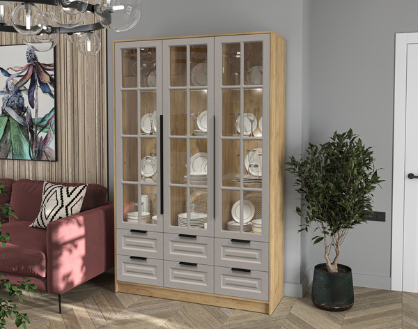 Шкаф с витриной Интерлиния Концепт КТ-ШВ3 с подсветкой Деко