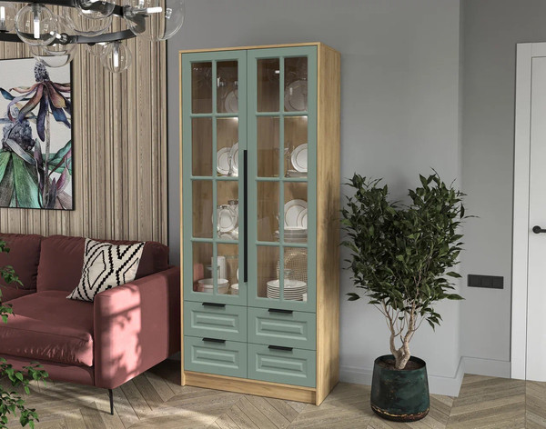 Шкаф с витриной Интерлиния Концепт КТ-ШВ2 с подсветкой Деко