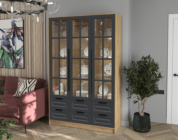 Шкаф с витриной Интерлиния Концепт КТ-ШВ3 с подсветкой Деко