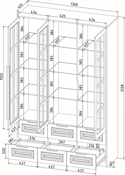 Шкаф с витриной Интерлиния Концепт КТ-ШВ3 Деко