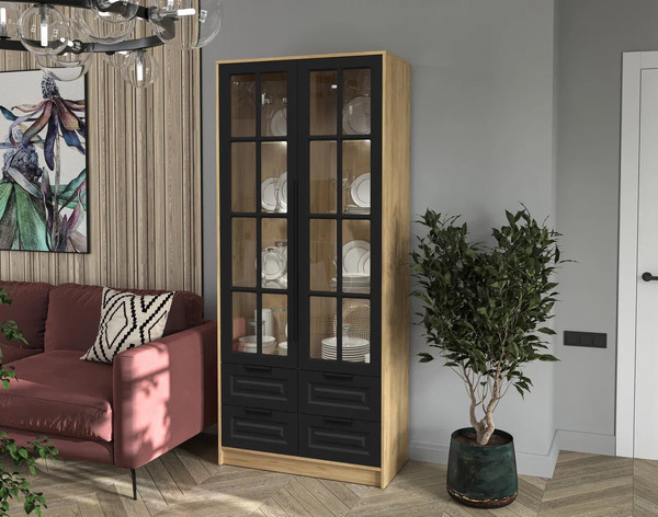 Шкаф с витриной Интерлиния Концепт КТ-ШВ2 с подсветкой Деко