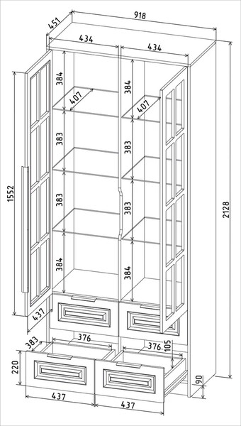 Шкаф с витриной Интерлиния Концепт КТ-ШВ2 Деко